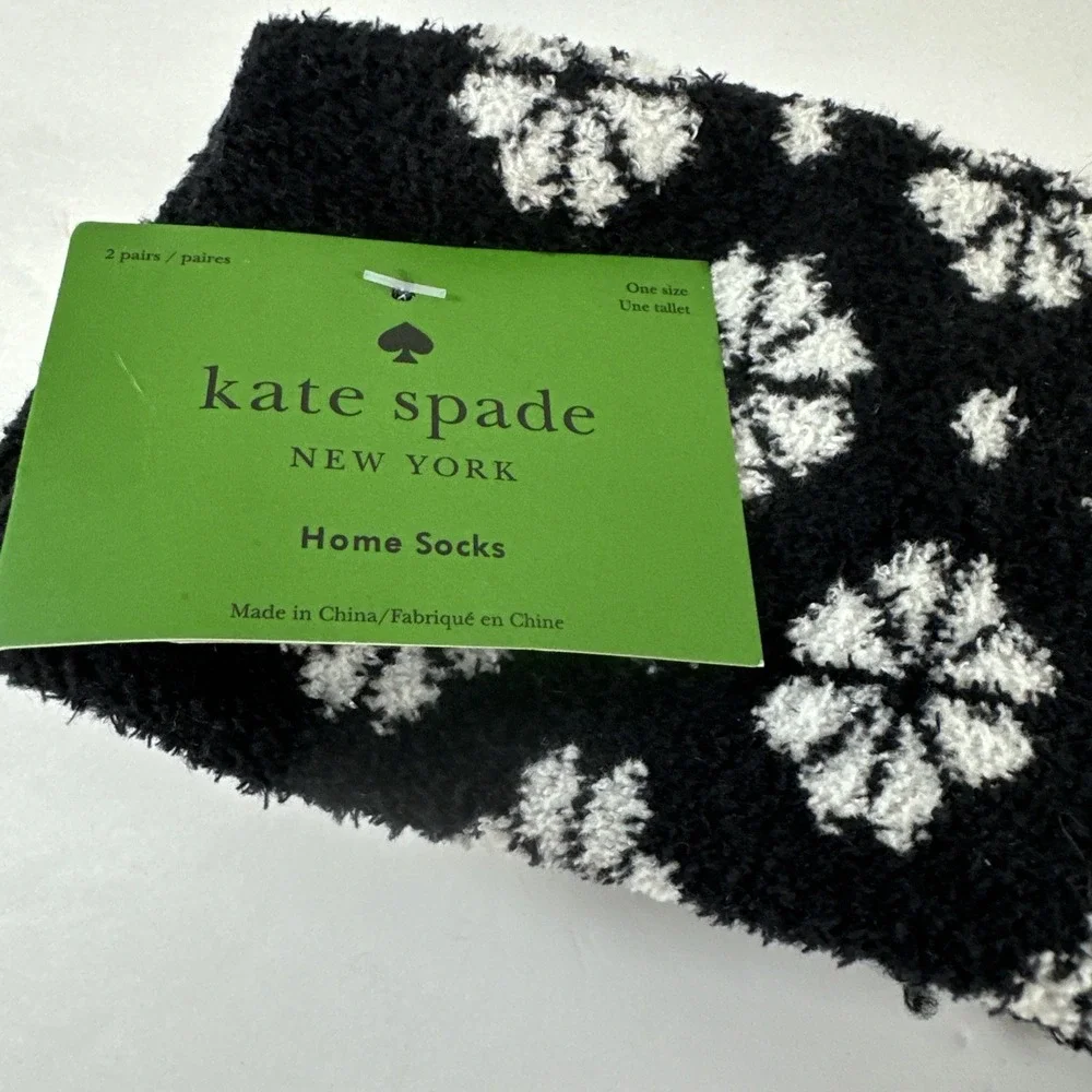 Kate Spade Fuzzy Crew Slipper Non Skid Home Socks, 2 Pair